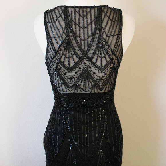NEW Sue Wong 1920s Gatsby Art Deco Black Beaded & Sequined Cocktail Dress 0 - Picture 10 of 12